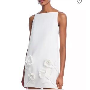 Self-Portrait White Mini Dress with Floral Appliqué